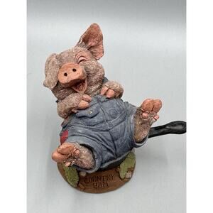Vintage “Country Ham” Pig In Blue Overalls Tim Wolfe 9162 Resin Pig Figurine 3”